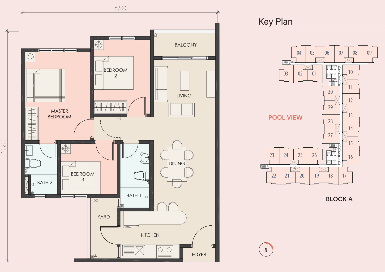 Residensi Kirana - 3 Bedroom 2 Bathroom Floor Plan Layout